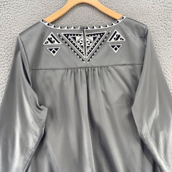 Bob Mackie Top Womens Large Gray Satin Wearable Art Embroidered Long Sleeve NWT - Picture 4 of 10